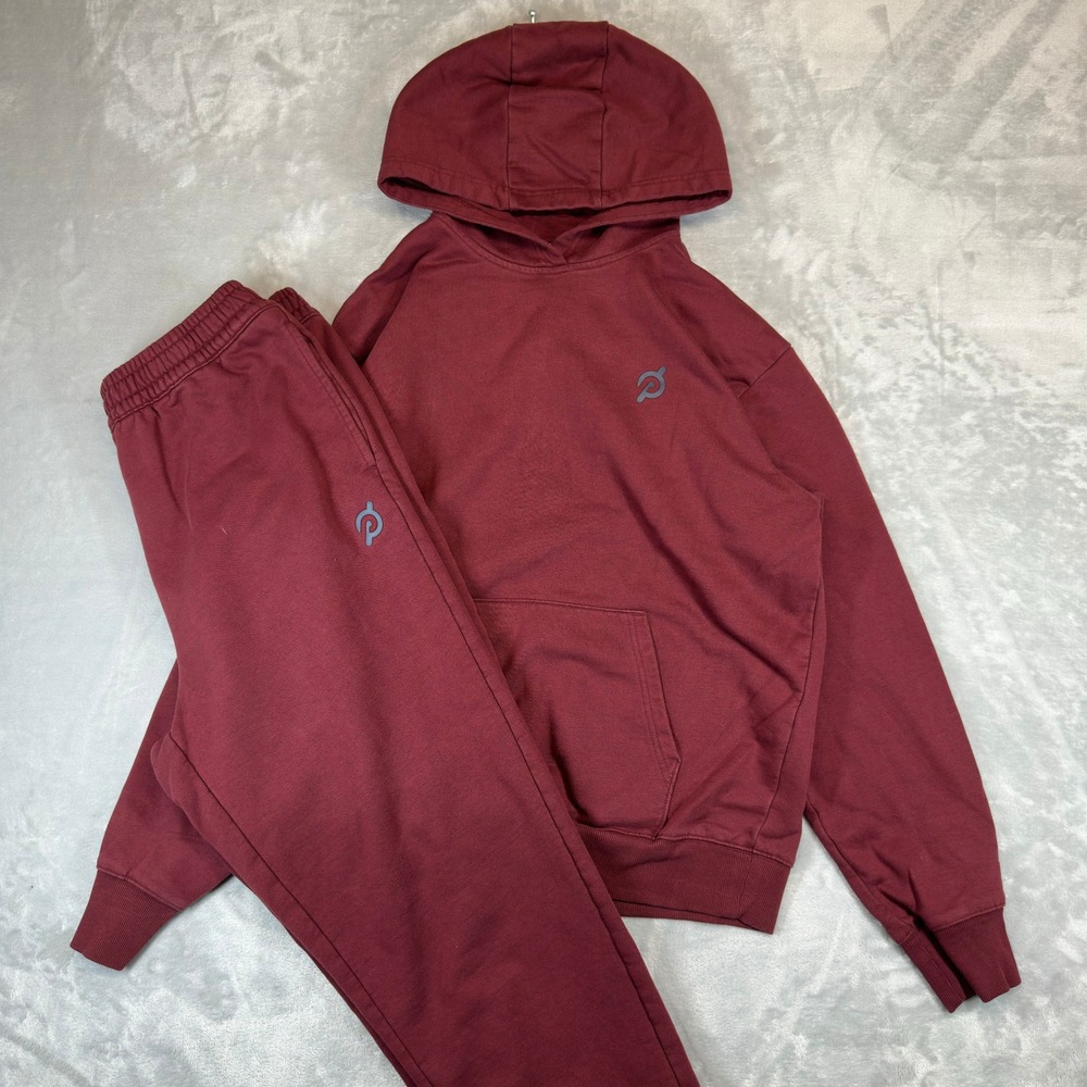 Peloton Sweatsuit Set Unisex M/L Burgundy Hoodie Joggers Pullover Fleece Logo